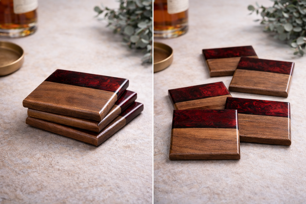 Handmade Wood and Resin Coaster Set