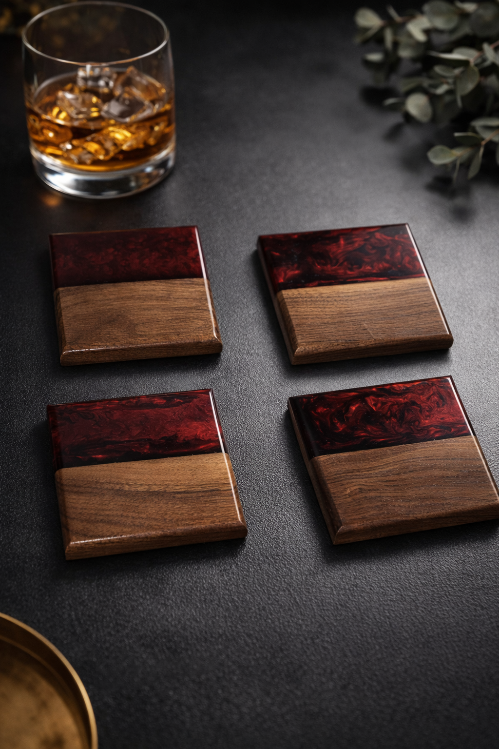 Handmade Wood and Resin Coaster Set