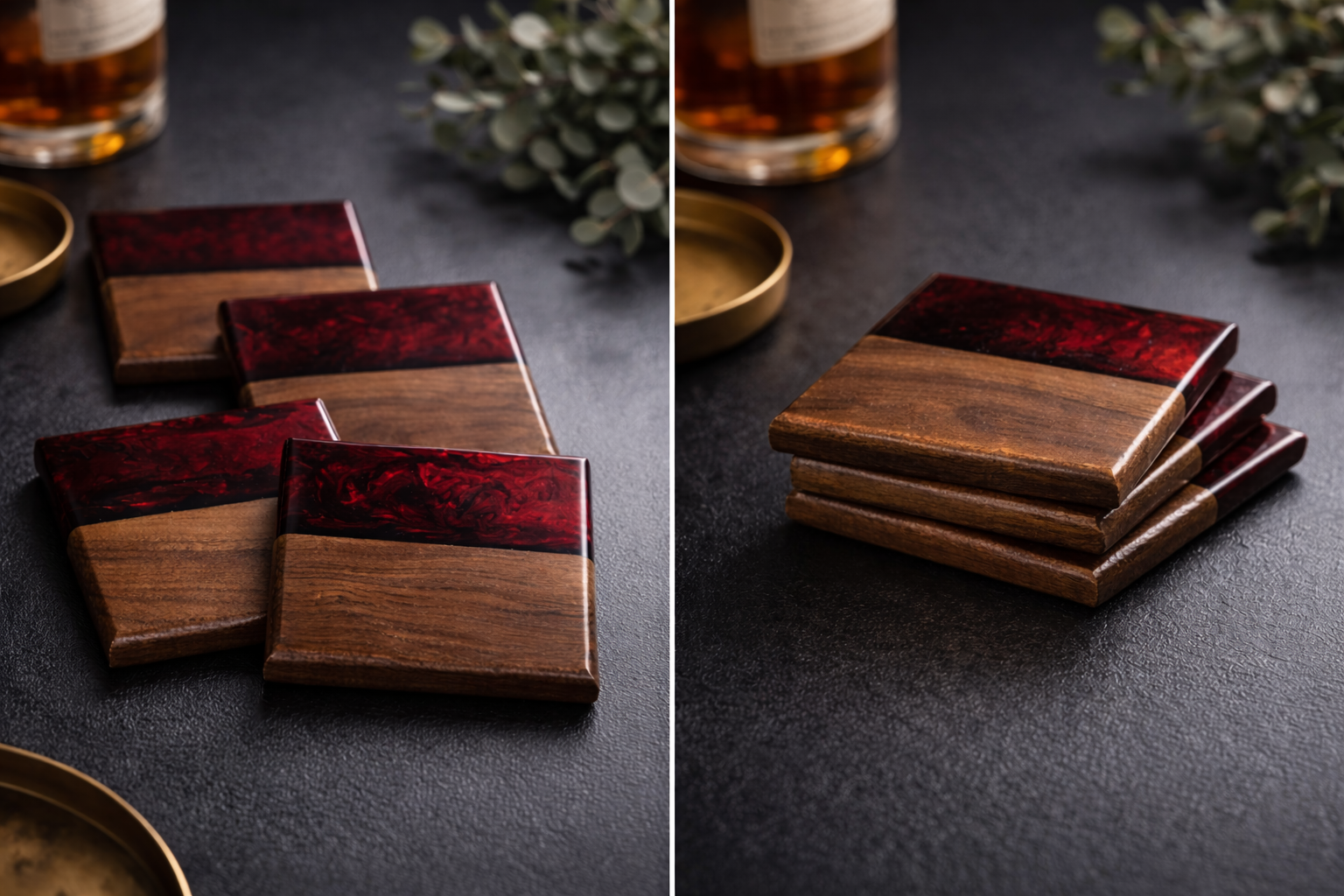 Handmade Wood and Resin Coaster Set