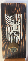 Rustic American Flag Deer Wall Bottle Opener