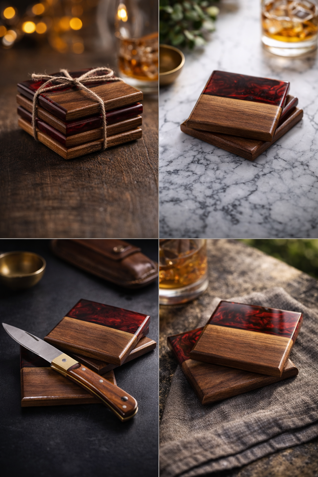 Handmade Wood and Resin Coaster Set