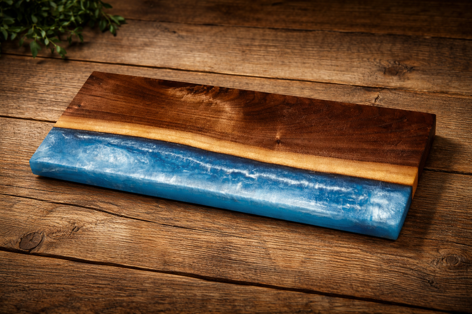 Ocean Wave Wood and Resin Serving Board