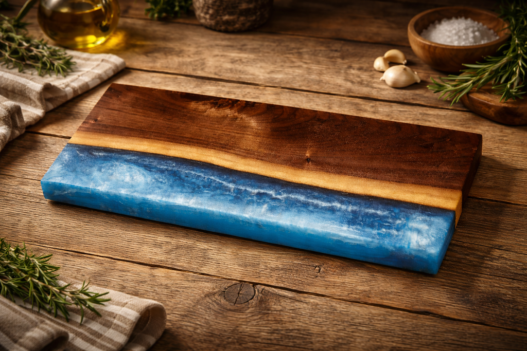 Ocean Wave Wood and Resin Serving Board