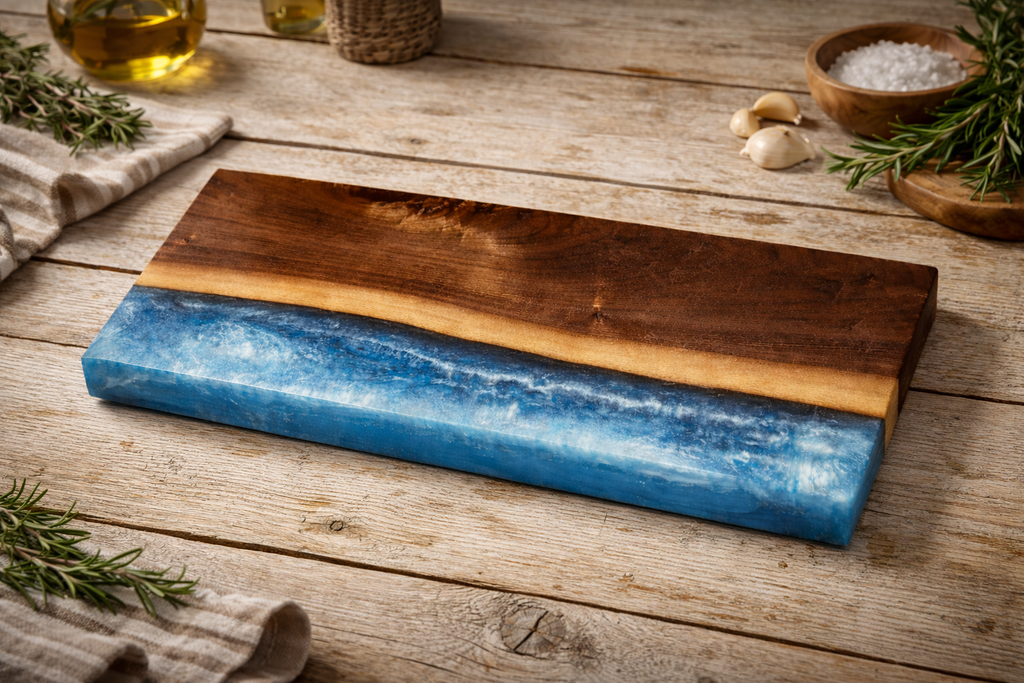 Ocean Wave Wood and Resin Serving Board