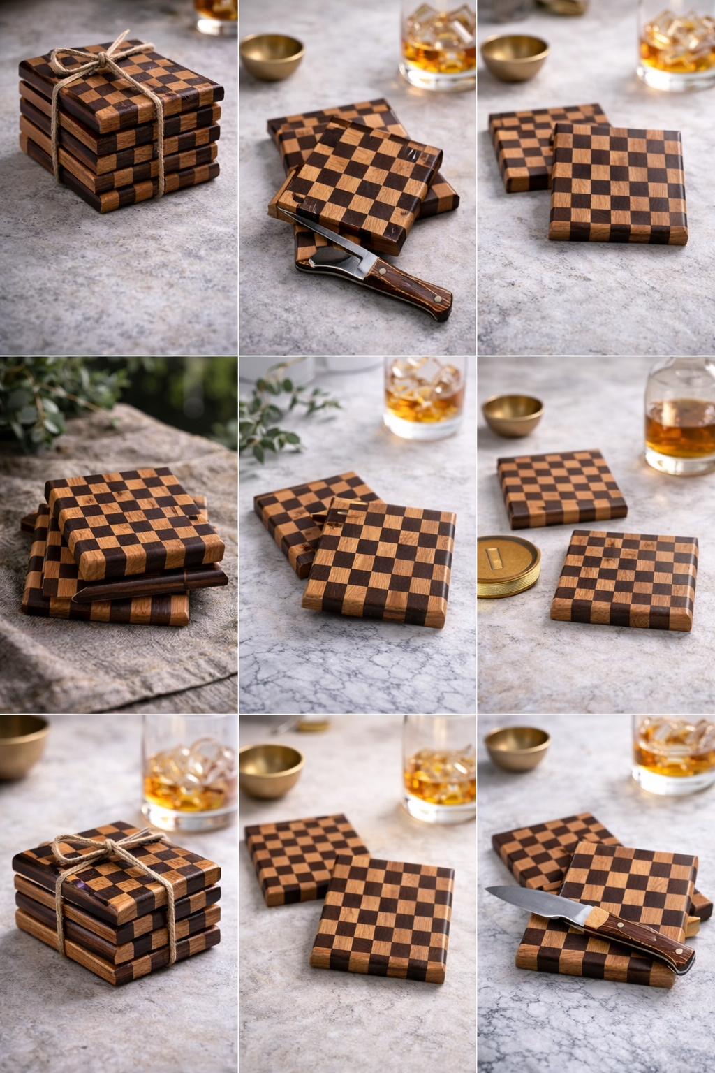Checkered Wood Coaster Set