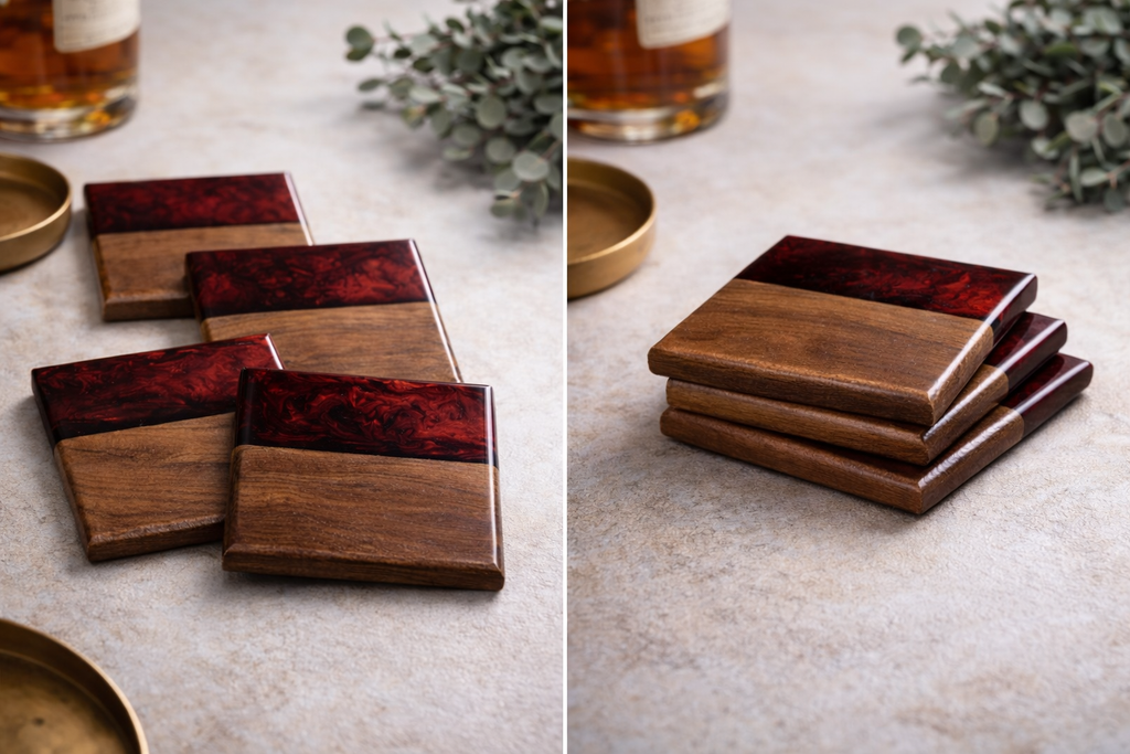 Handmade Wood and Resin Coaster Set